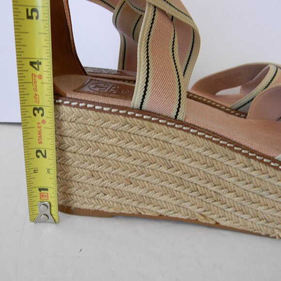 TORY BURCH FREIDA PINK ESPADRILLE PLATFORM WEDGE SANDALS SZ 10M - Picture 9 of 10